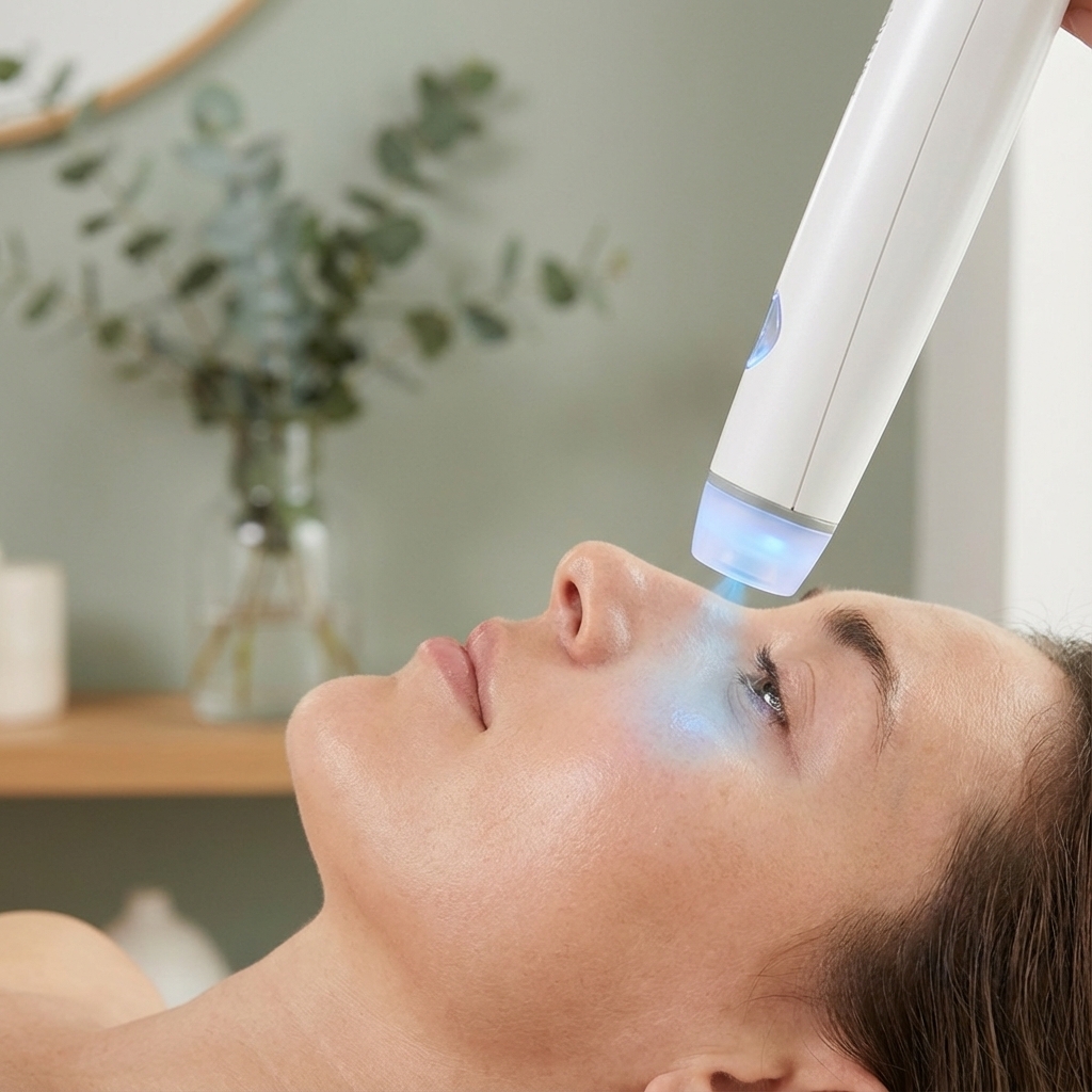 Nahaufnahme eines Aquafacial Handstücks während der Behandlung