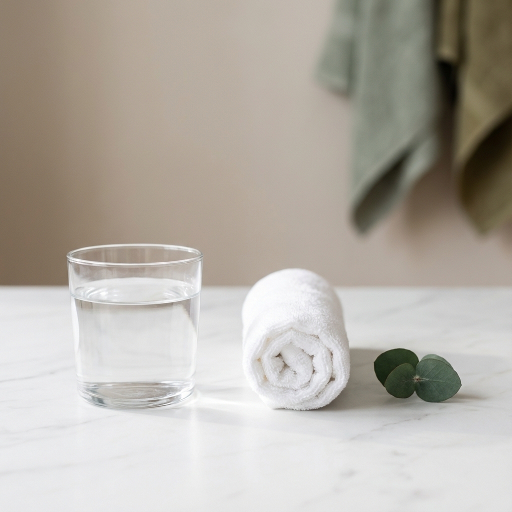 Symbolbild für Hygiene und Qualität im Kosmetikstudio mit Handtuch und Wasser