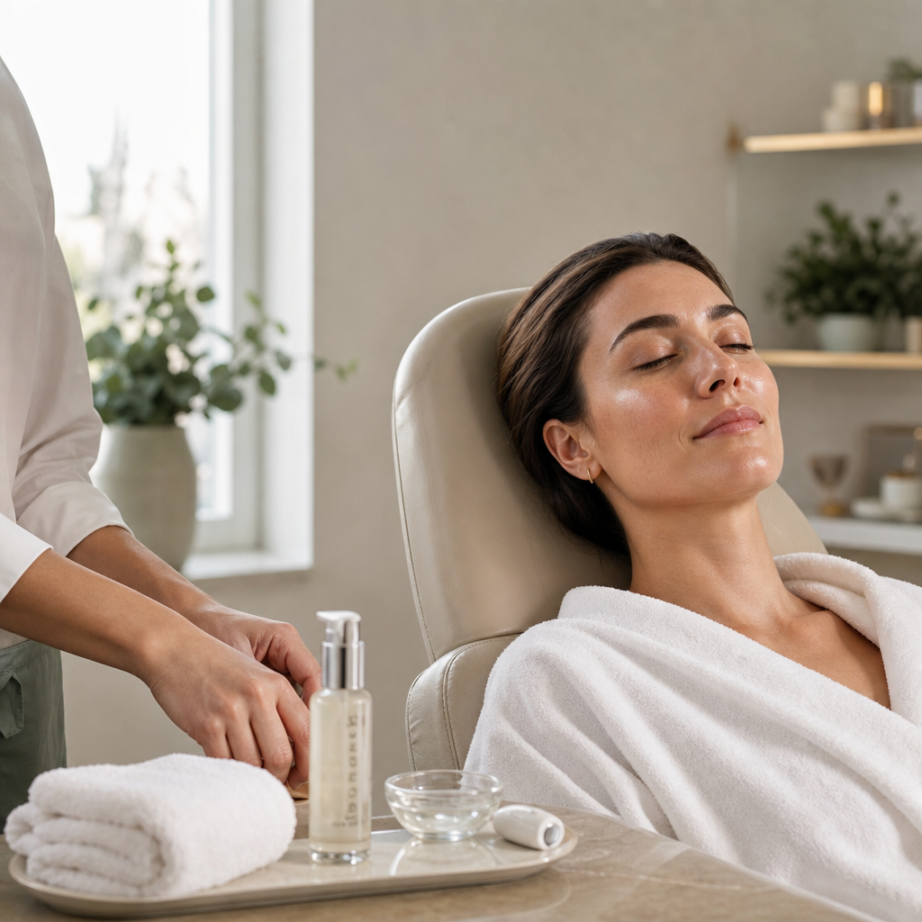 Ruhige Beauty-Studio-Szene zur Erklärung von Mikrozirkulation und Glow bei fahlem Teint.